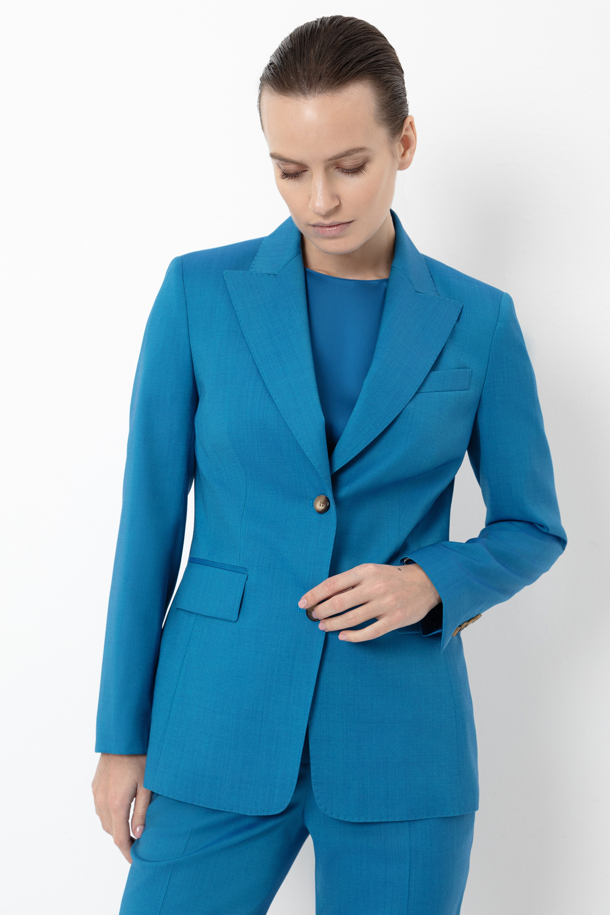 Однобортный жакет VASSA&Co, пол женский, цвет голубой, фото №5