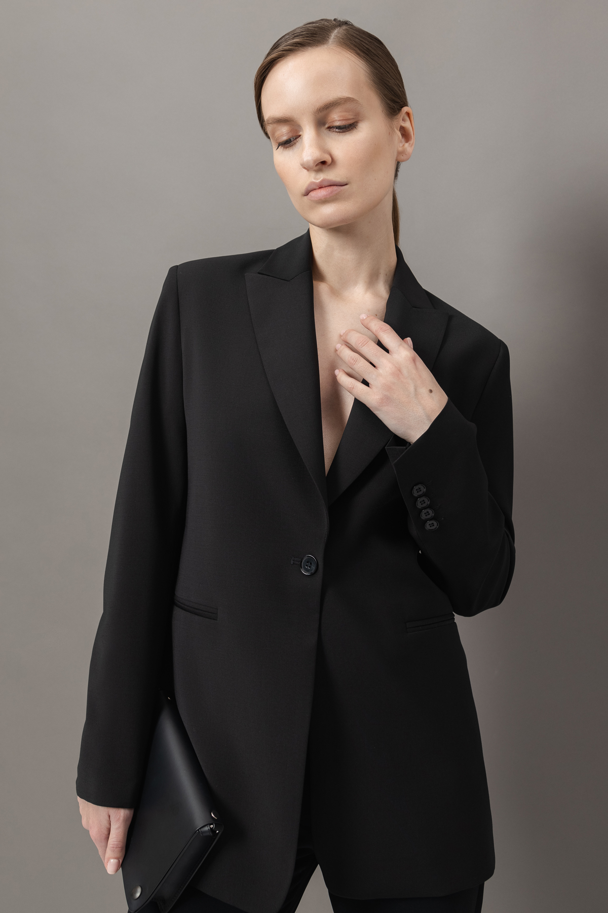 Жакет со съемным шарфом из шелка , пол женский, цвет черный, фото №2