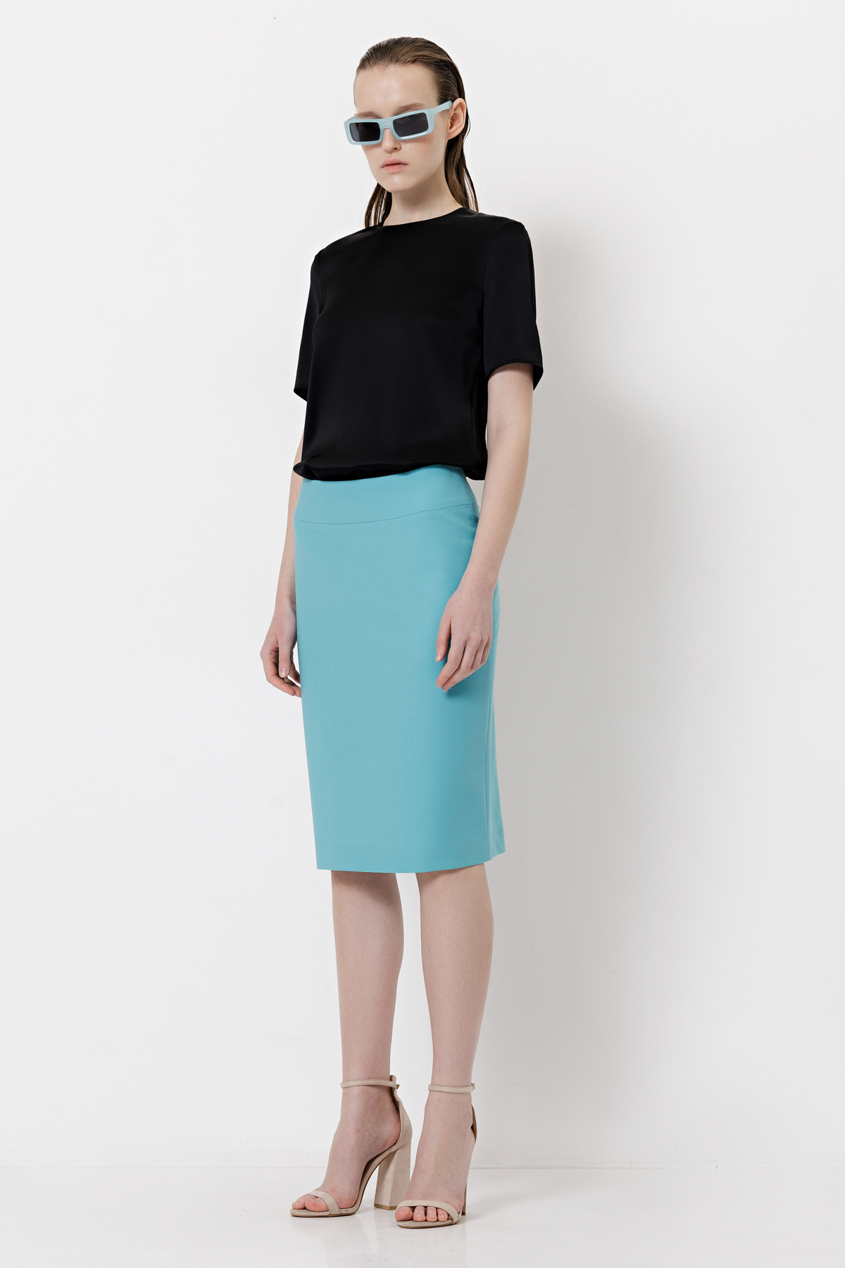 Юбка с широким поясом VASSA&Co, пол женский, цвет голубой, фото №2