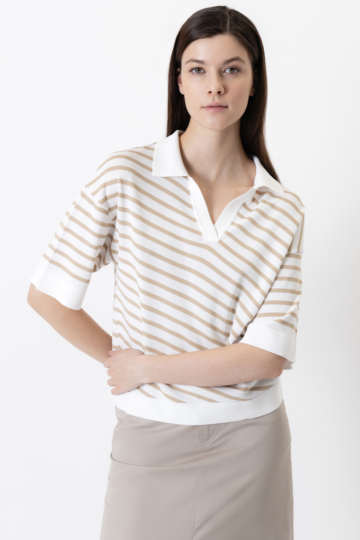 Джемпер в полоску VASSA CODE, пол женский, цвет коричневый, фото №4