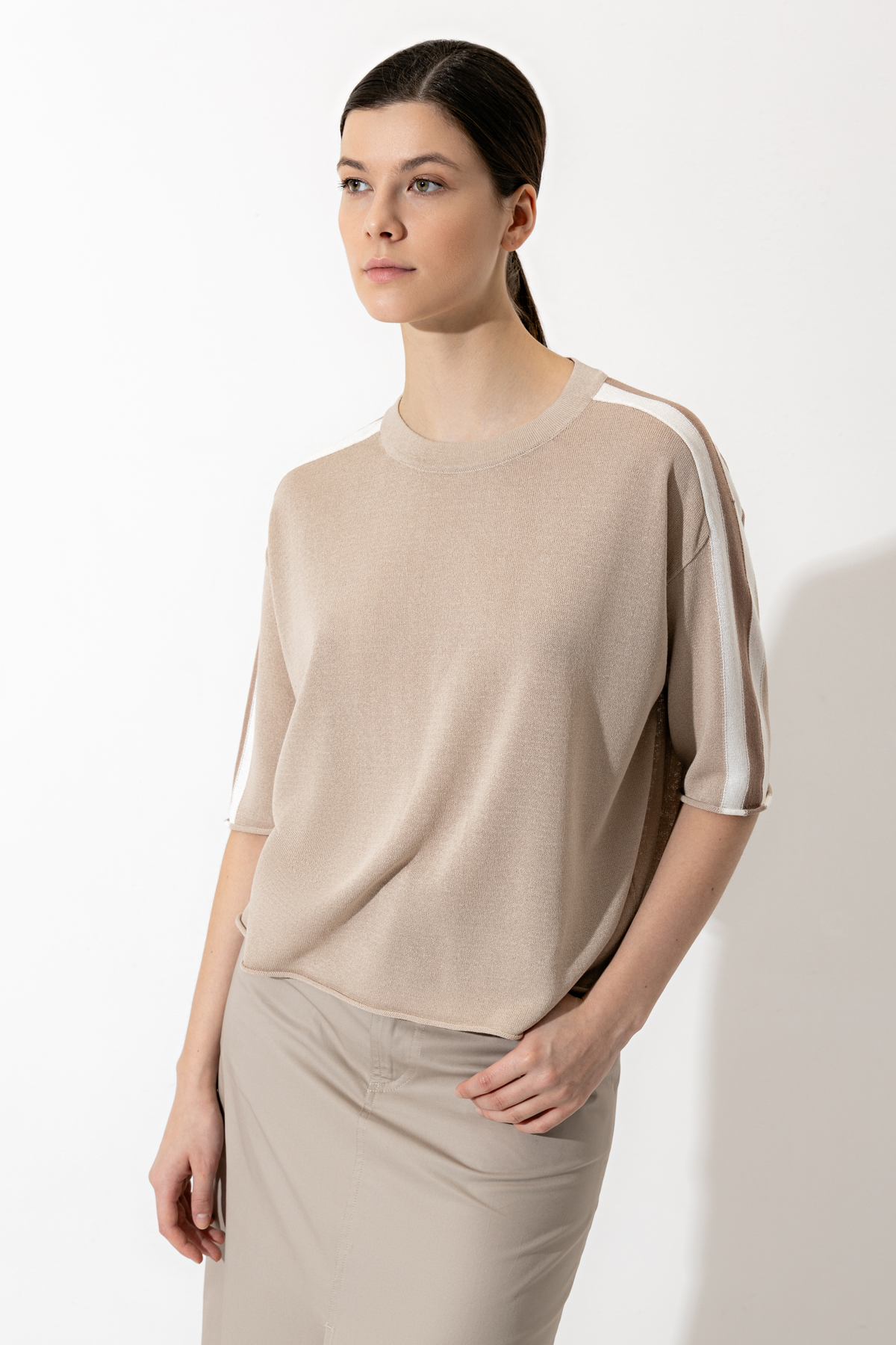 Джемпер из вискозы и шелка VASSA CODE, пол женский, цвет коричневый, фото №3