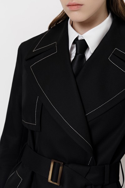 Плащ с контрастной отделкой VASSA CODE, пол женский, цвет черный, фото №5