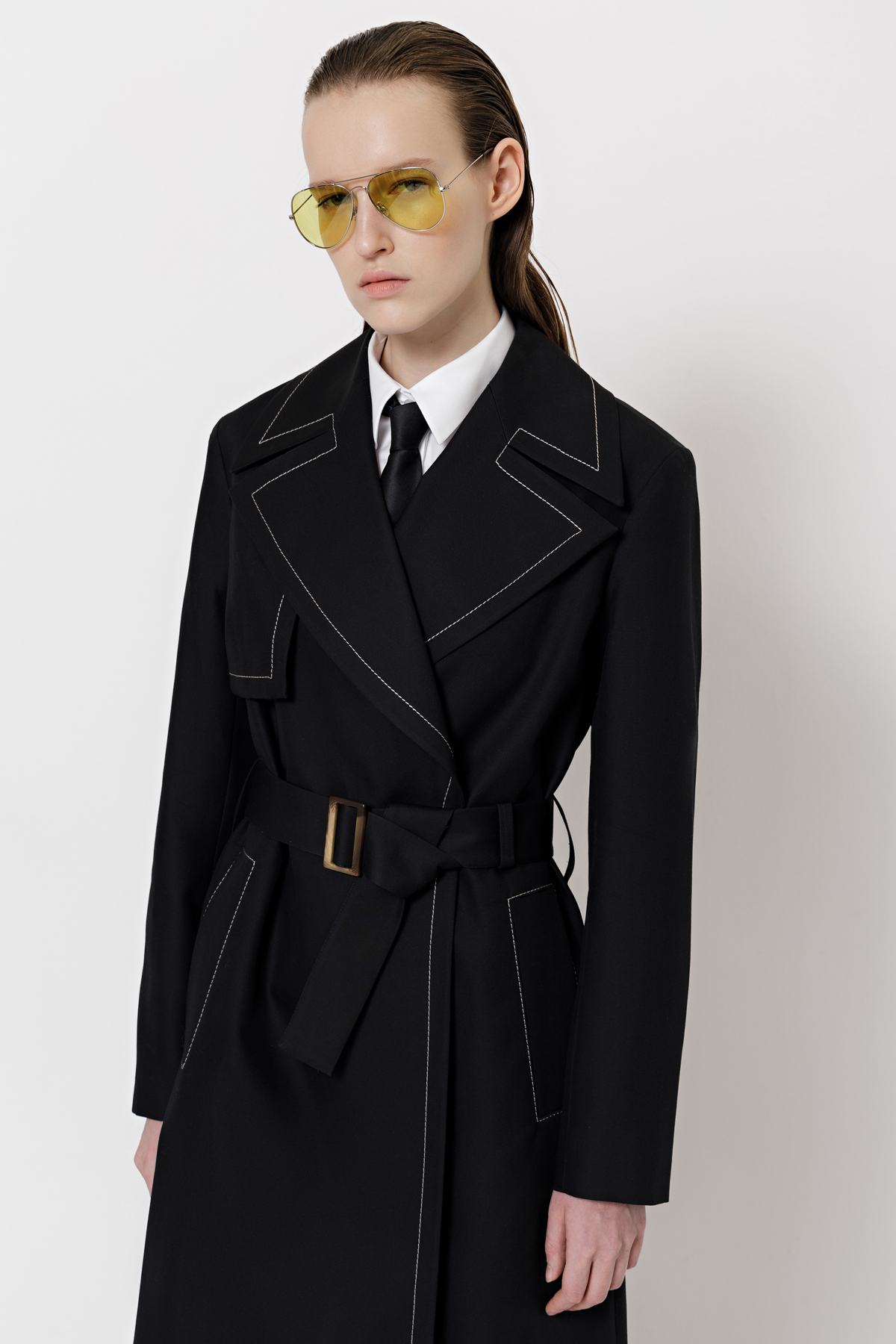 Плащ с контрастной отделкой VASSA CODE, пол женский, цвет черный, фото №3