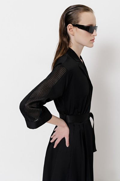 Платье с вставками из органзы VASSA&Co, пол женский, цвет черный, фото №3