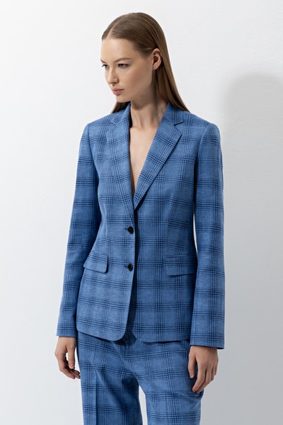 Приталенный жакет в клетку , пол женский, цвет синий, фото №2