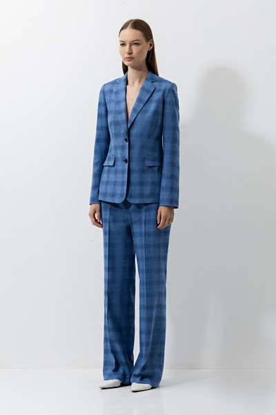 Приталенный жакет в клетку , пол женский, цвет синий, фото №3