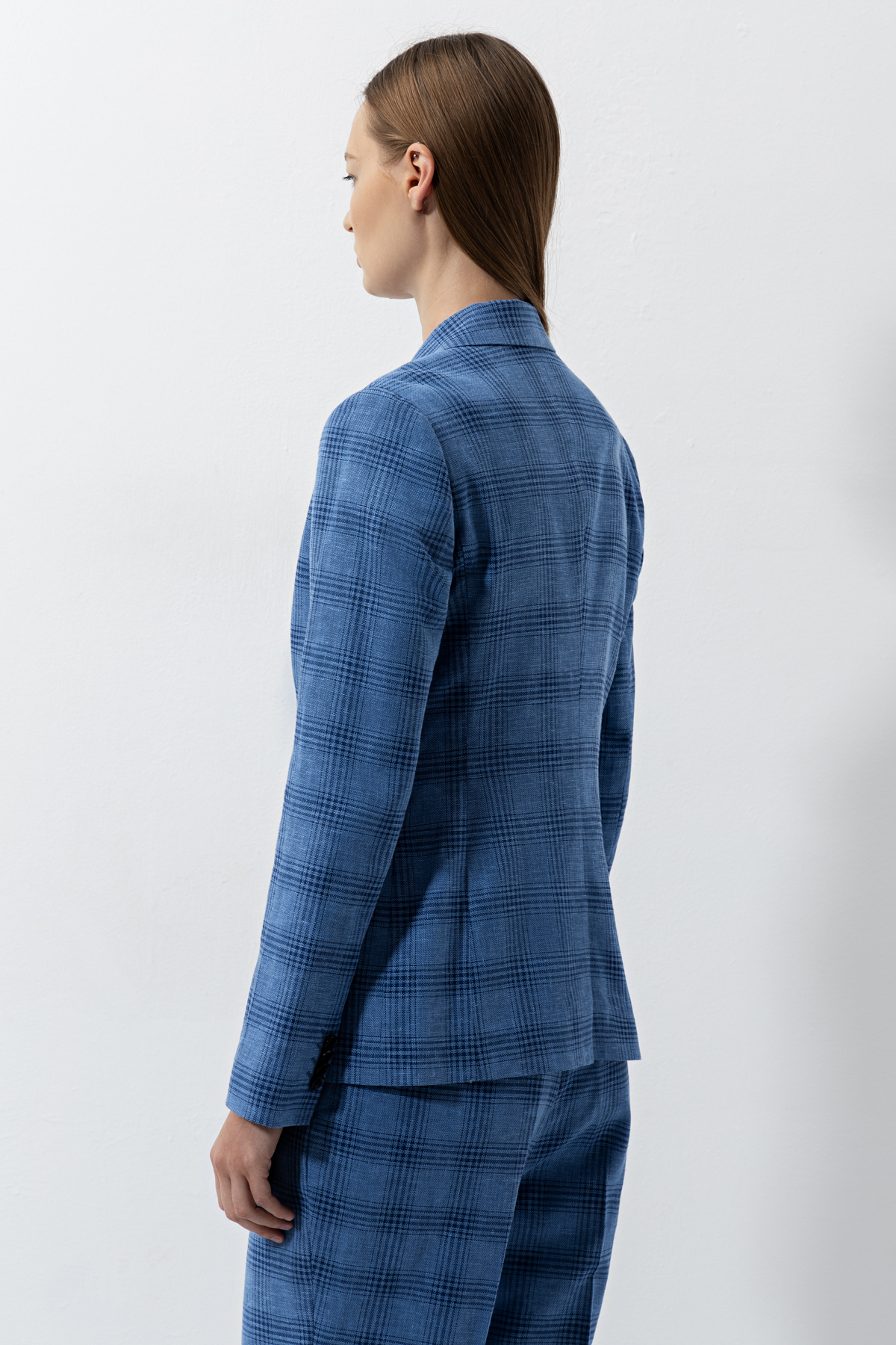 Приталенный жакет в клетку , пол женский, цвет синий, фото №4