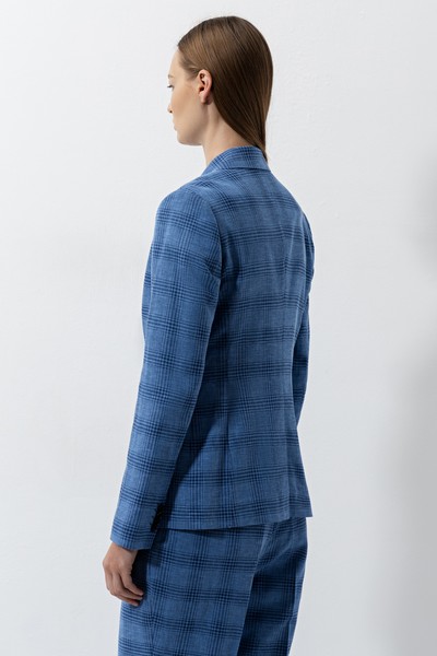 Приталенный жакет в клетку , пол женский, цвет синий, фото №4