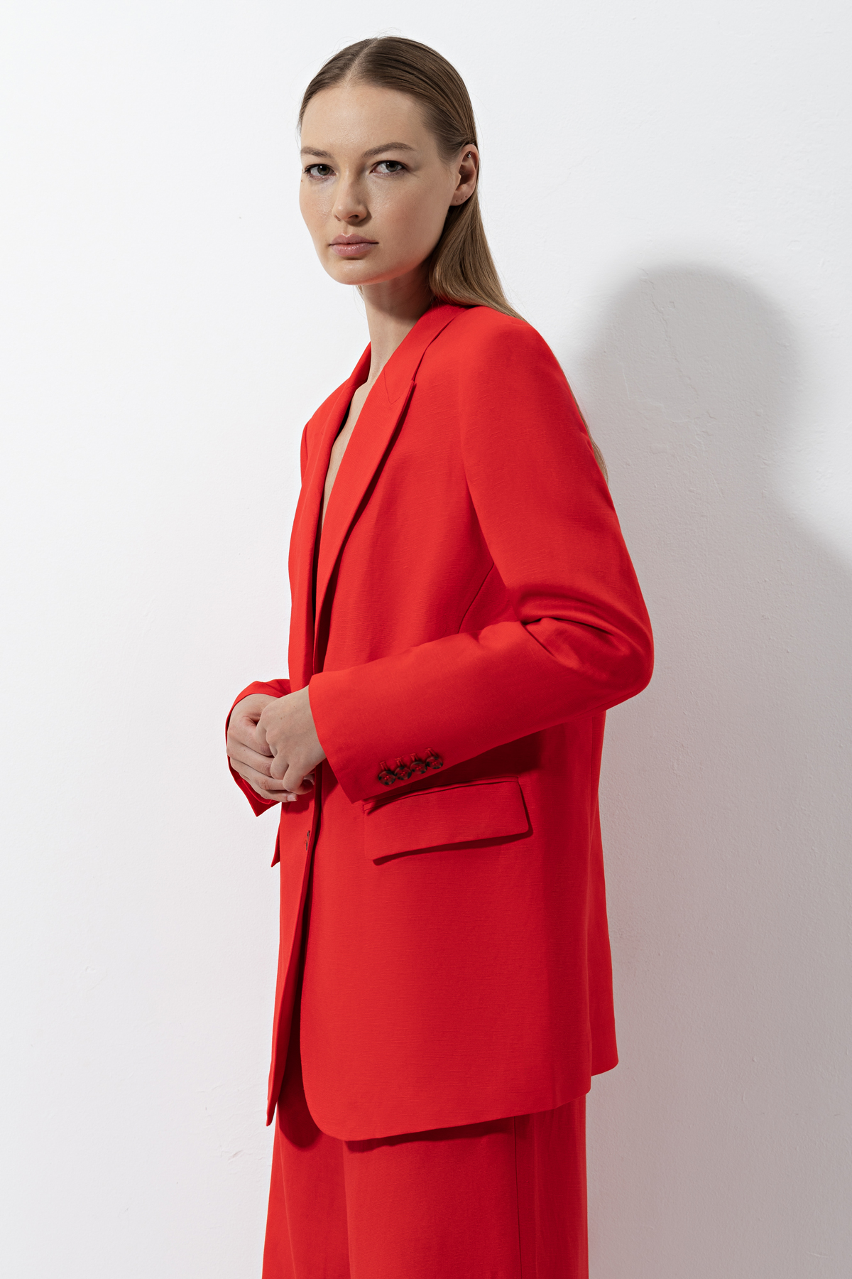 Жакет из вискозы и льна , пол женский, цвет красный, фото №4