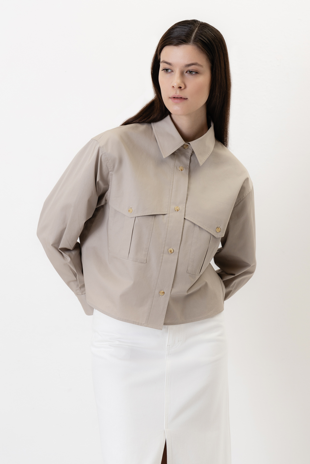 Укороченная рубашка из хлопка , пол женский, цвет коричневый, фото №5