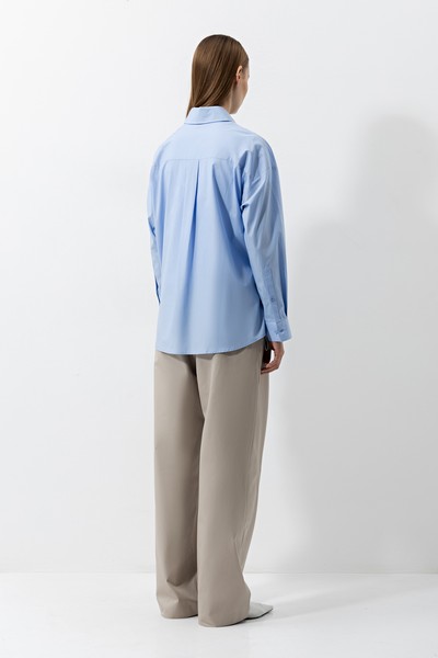 Рубашка с контрастной тесьмой , пол женский, цвет голубой, фото №5