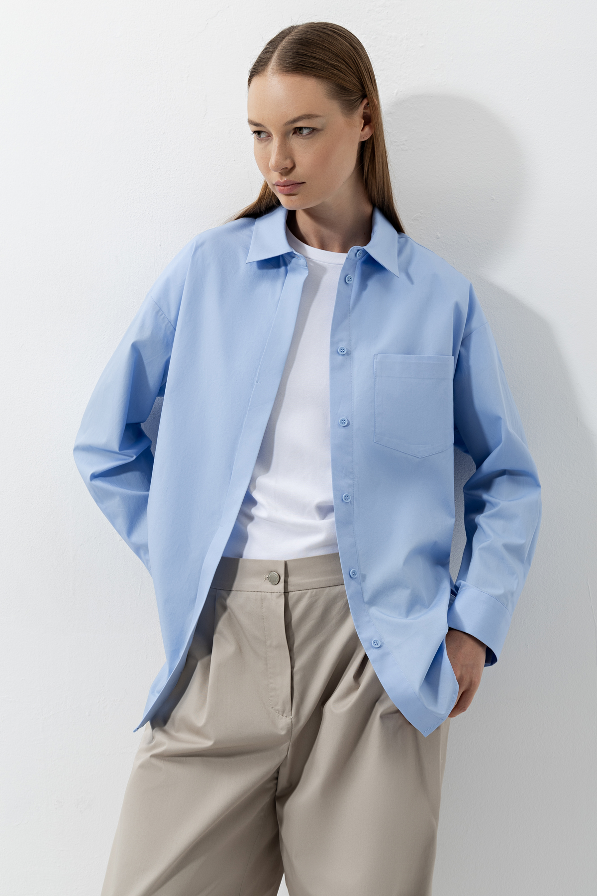 Рубашка с контрастной тесьмой , пол женский, цвет голубой, фото №2