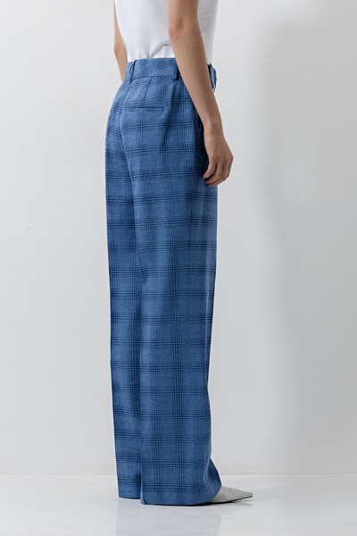 Широкие брюки в клетку , пол женский, цвет синий, фото №4