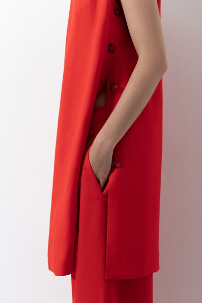 Брюки из вискозы и льна , пол женский, цвет красный, фото №4