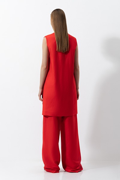 Платье из вискозы и льна , пол женский, цвет красный, фото №5