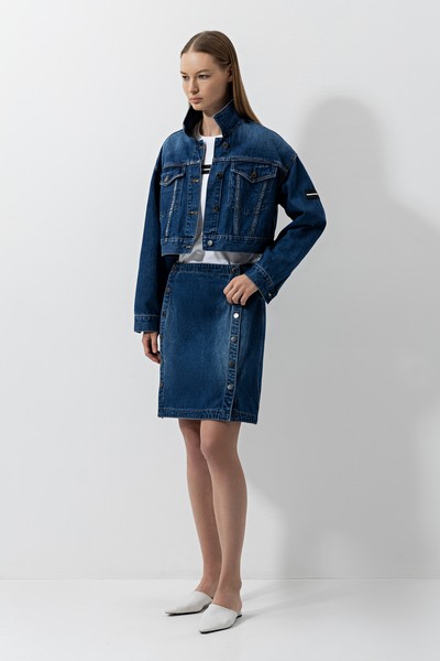 Джинсовая мини-юбка , пол женский, цвет синий, фото №4