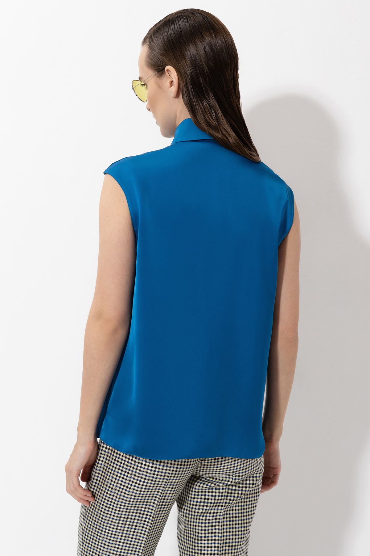 Блузка с рубашечным воротником VASSA&Co, пол женский, цвет синий, фото №4