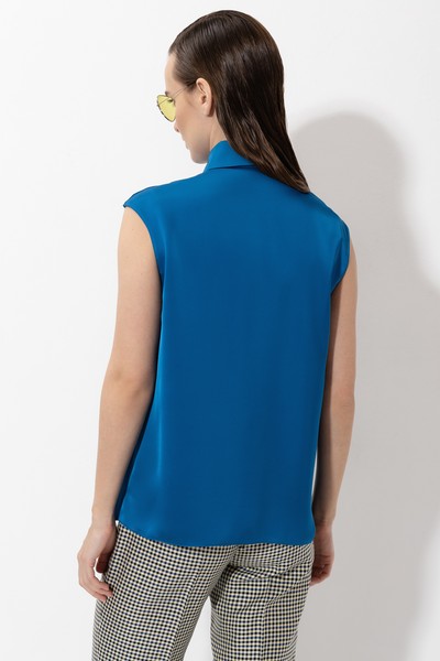 Блузка с рубашечным воротником VASSA&Co, пол женский, цвет синий, фото №4