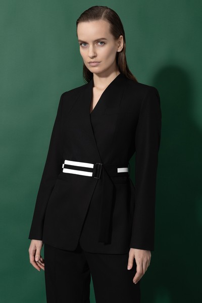 Жакет с акцентным поясом VASSA&Co, пол женский, цвет черный, фото №4