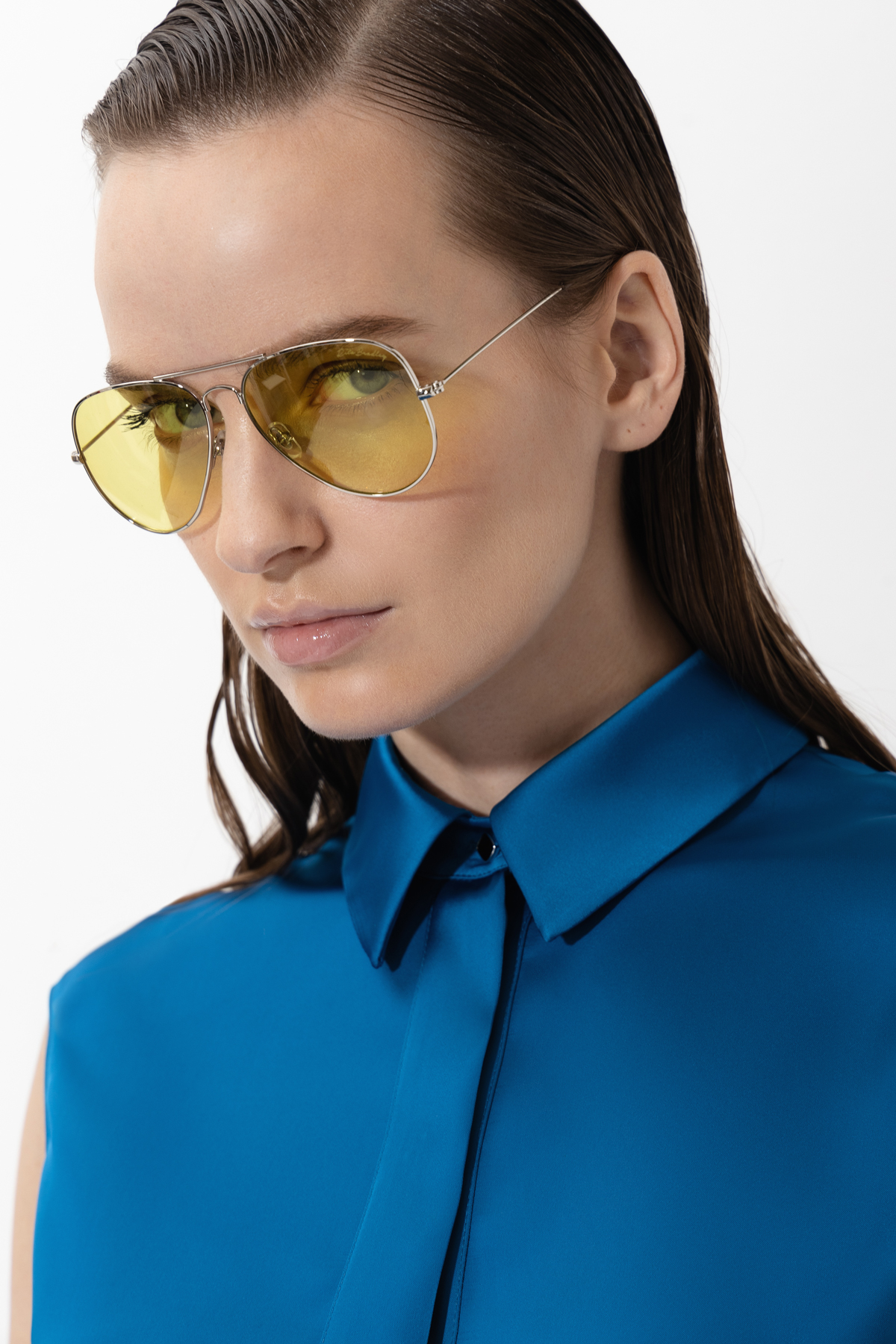 Блузка с рубашечным воротником VASSA&Co, пол женский, цвет синий, фото №5