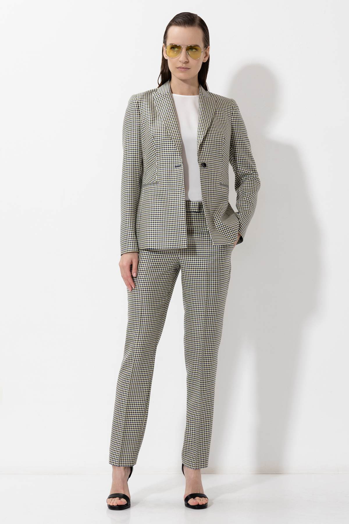 Брюки в клетку зауженного кроя VASSA&Co, пол женский, цвет молочный, фото №3