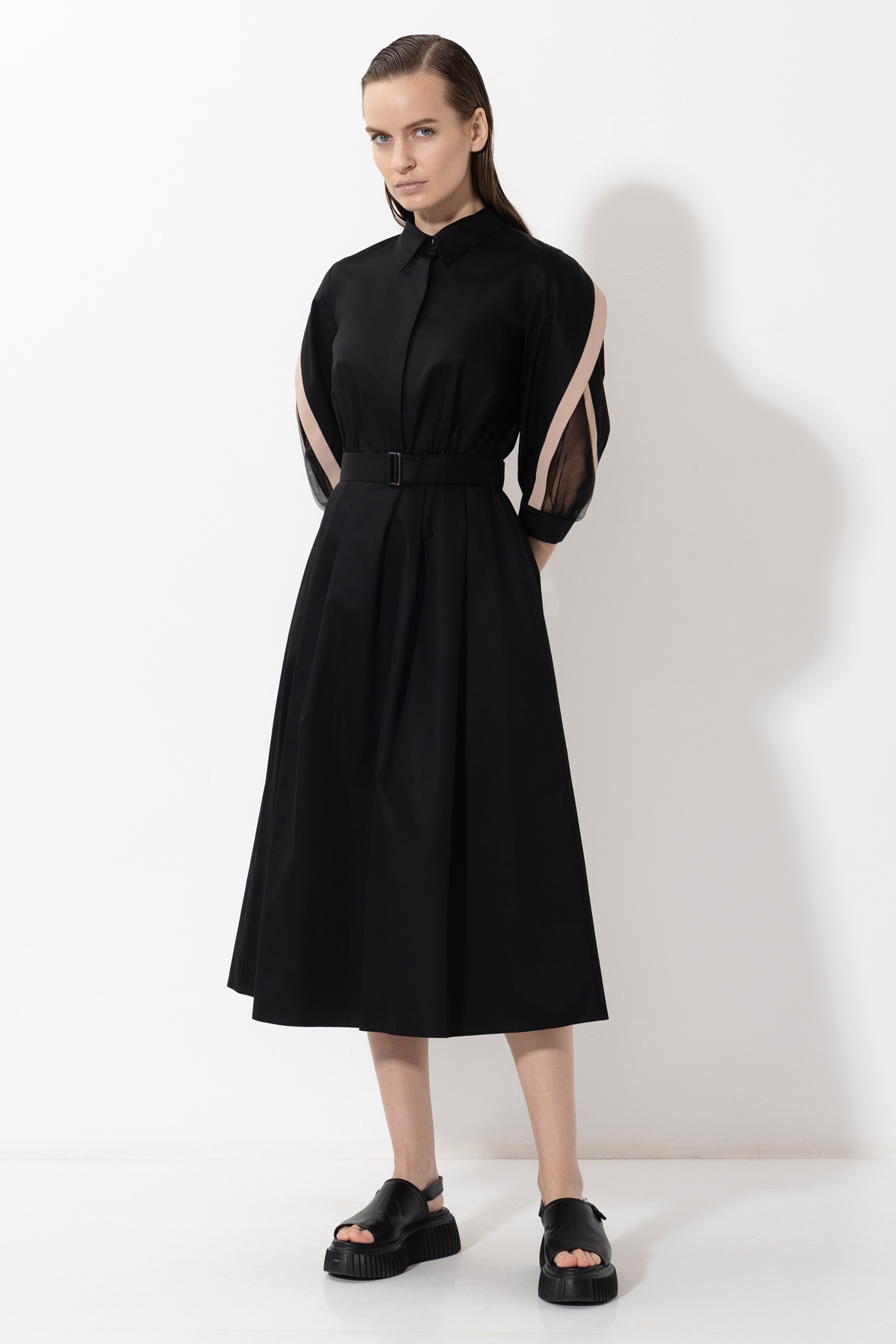 Платье с вставками из органзы VASSA&Co, пол женский, цвет черный, фото №2