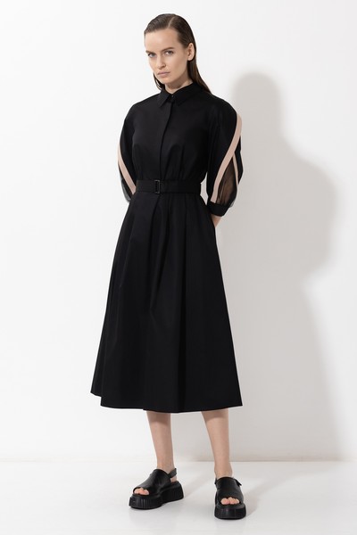 Платье с вставками из органзы VASSA&Co, пол женский, цвет черный, фото №2