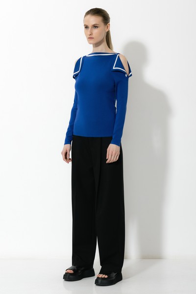 Джемпер с открытыми плечами VASSA&Co, пол женский, цвет синий, фото №2