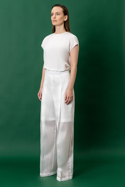 Trousers VASSA&Co, пол female, цвет white, фото №5