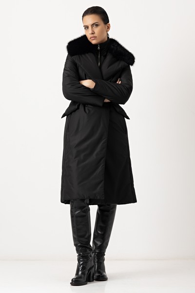 Пальто со съемным воротником VASSA&Co, пол женский, цвет черный, фото №4
