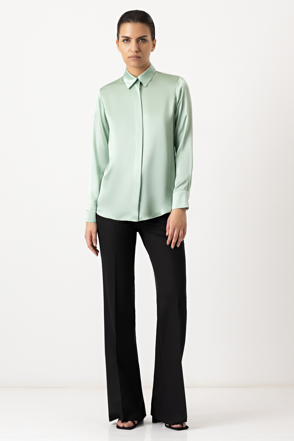 Блузка из шелка VASSA&Co, пол женский, цвет зеленый, фото №4