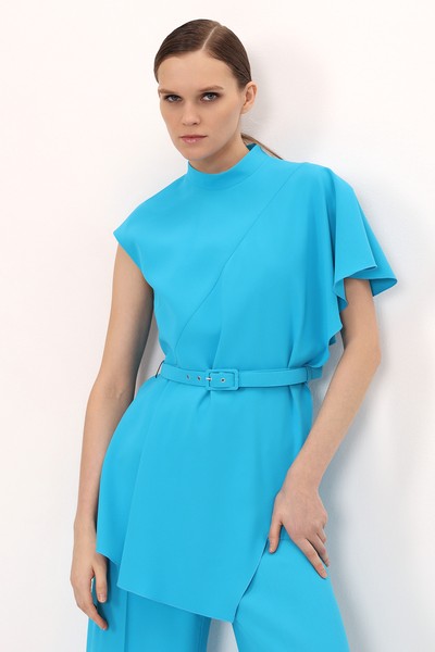 Жилет с асимметричной драпировкой VASSA&Co, пол женский, цвет голубой, фото №5