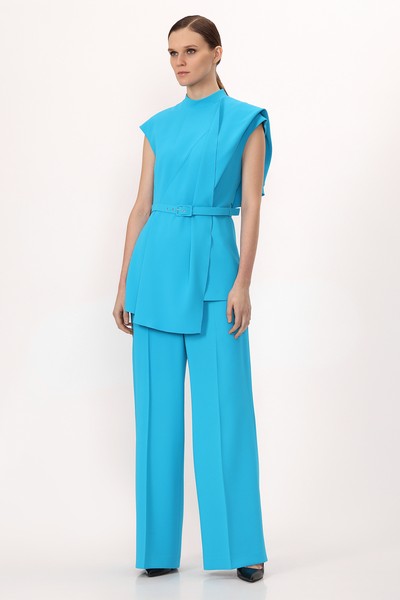 Жилет с асимметричной драпировкой VASSA&Co, пол женский, цвет голубой, фото №4