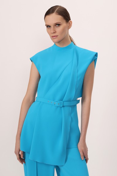 Жилет с асимметричной драпировкой VASSA&Co, пол женский, цвет голубой, фото №2