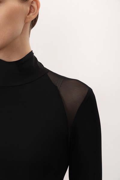 Водолазка с элементами из сетки VASSA&Co, пол женский, цвет черный, фото №6