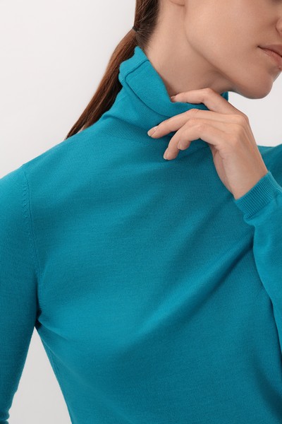 Водолазка из шерсти VASSA&Co, пол женский, цвет голубой, фото №4