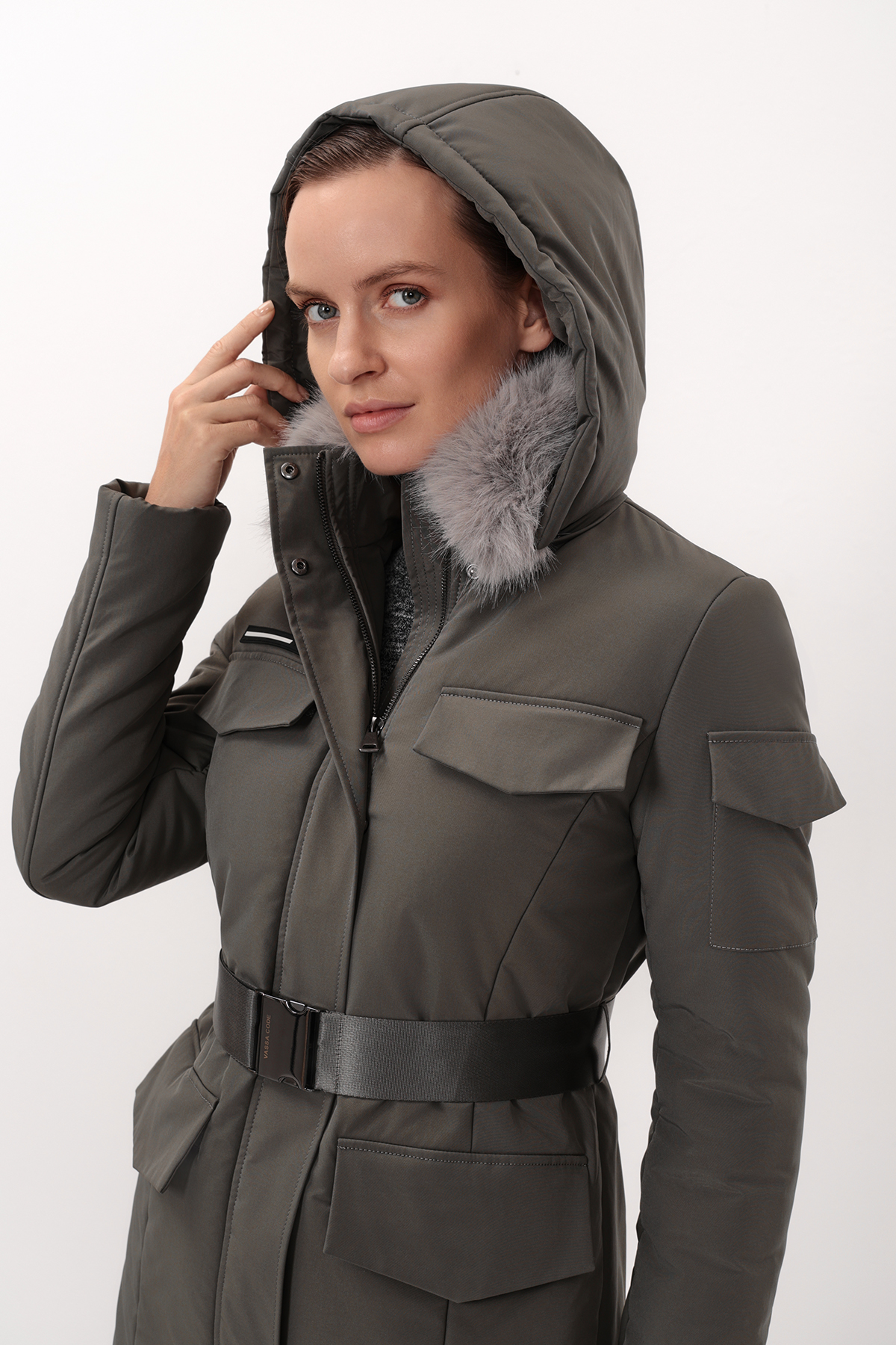 Утепленное пальто VASSA CODE, пол женский, цвет серый, фото №4