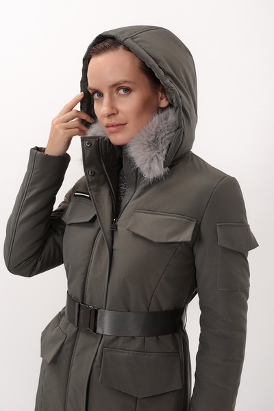 Утепленное пальто VASSA CODE, пол женский, цвет серый, фото №4