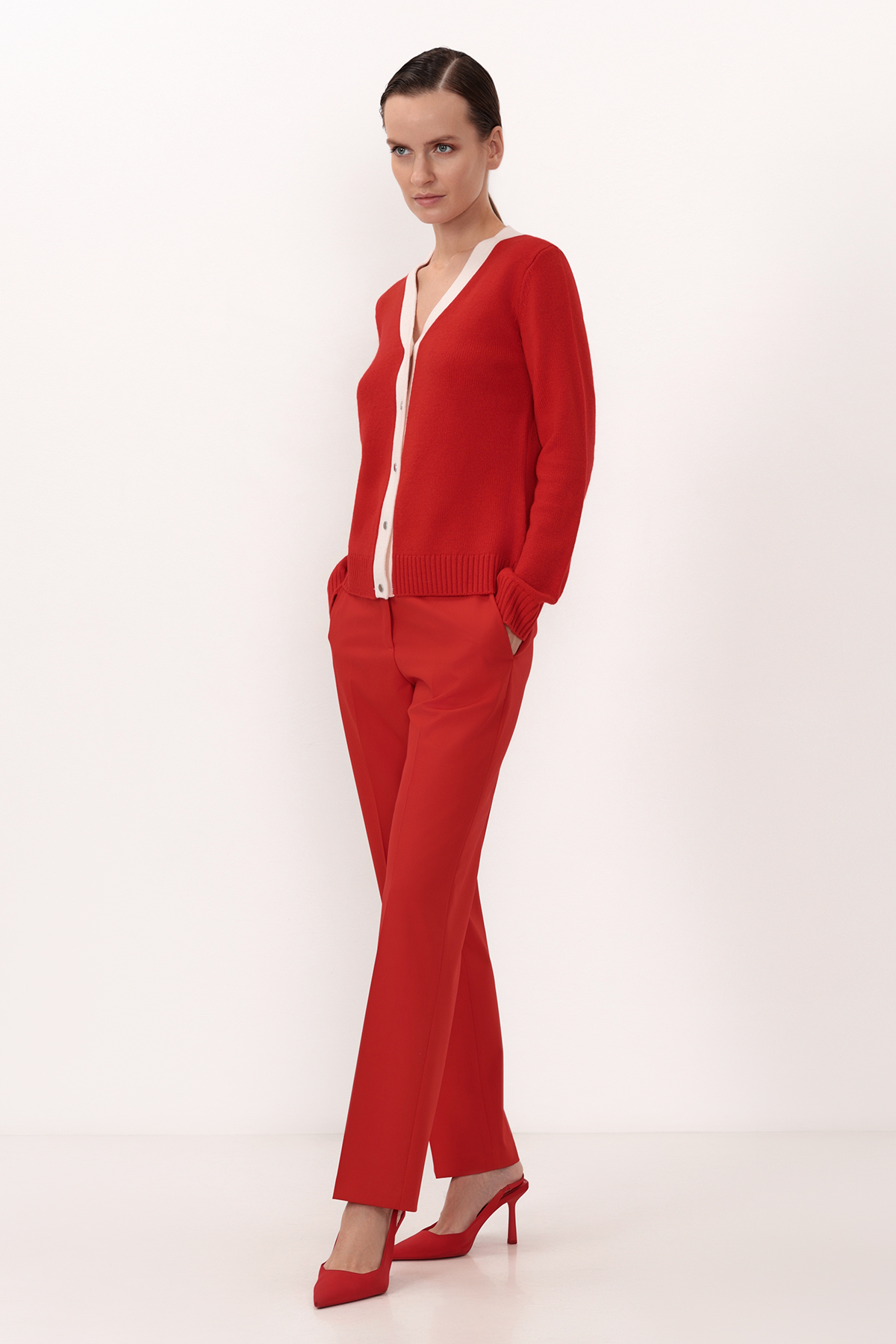 Кардиган из шерсти и кашемира VASSA&Co, пол женский, цвет красный, фото №2