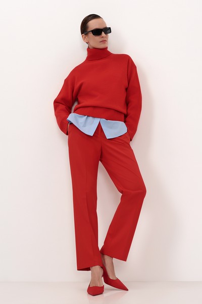 Джемпер Oversize из шерсти и кашемира VASSA&Co, пол женский, цвет красный, фото №5