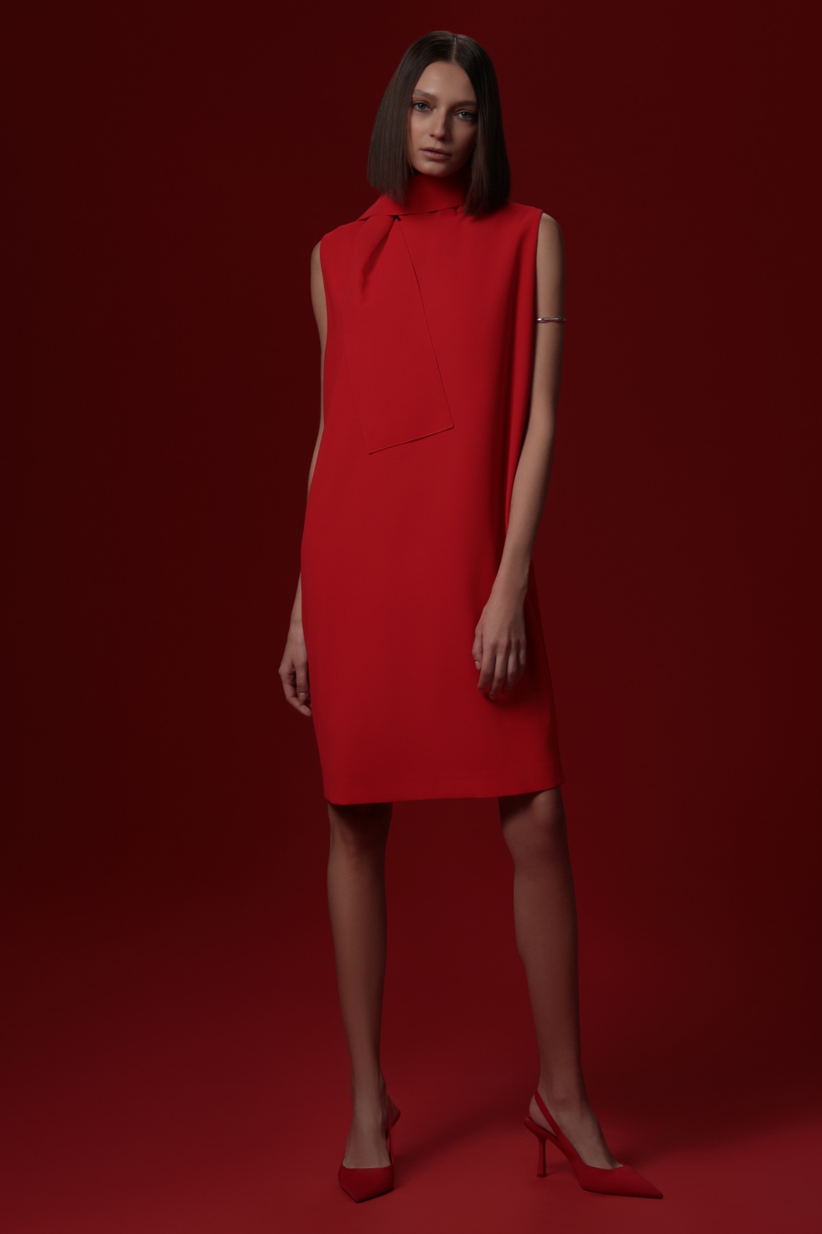 Платье с воротником-шарфом VASSA&Co, пол женский, цвет красный, фото №5