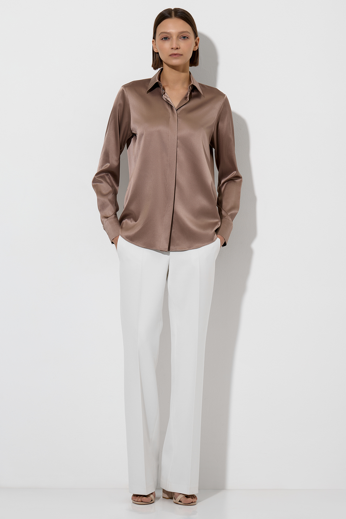 Блузка из шелка VASSA&Co, пол женский, цвет коричневый, фото №2