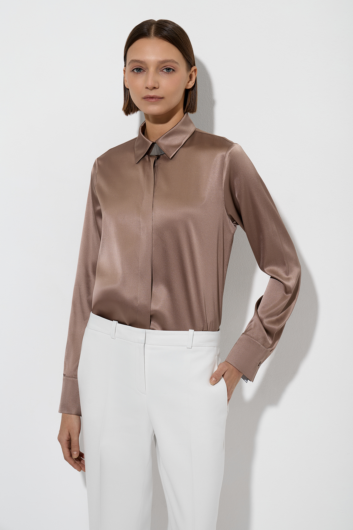 Блузка из шелка VASSA&Co, пол женский, цвет коричневый, фото №3
