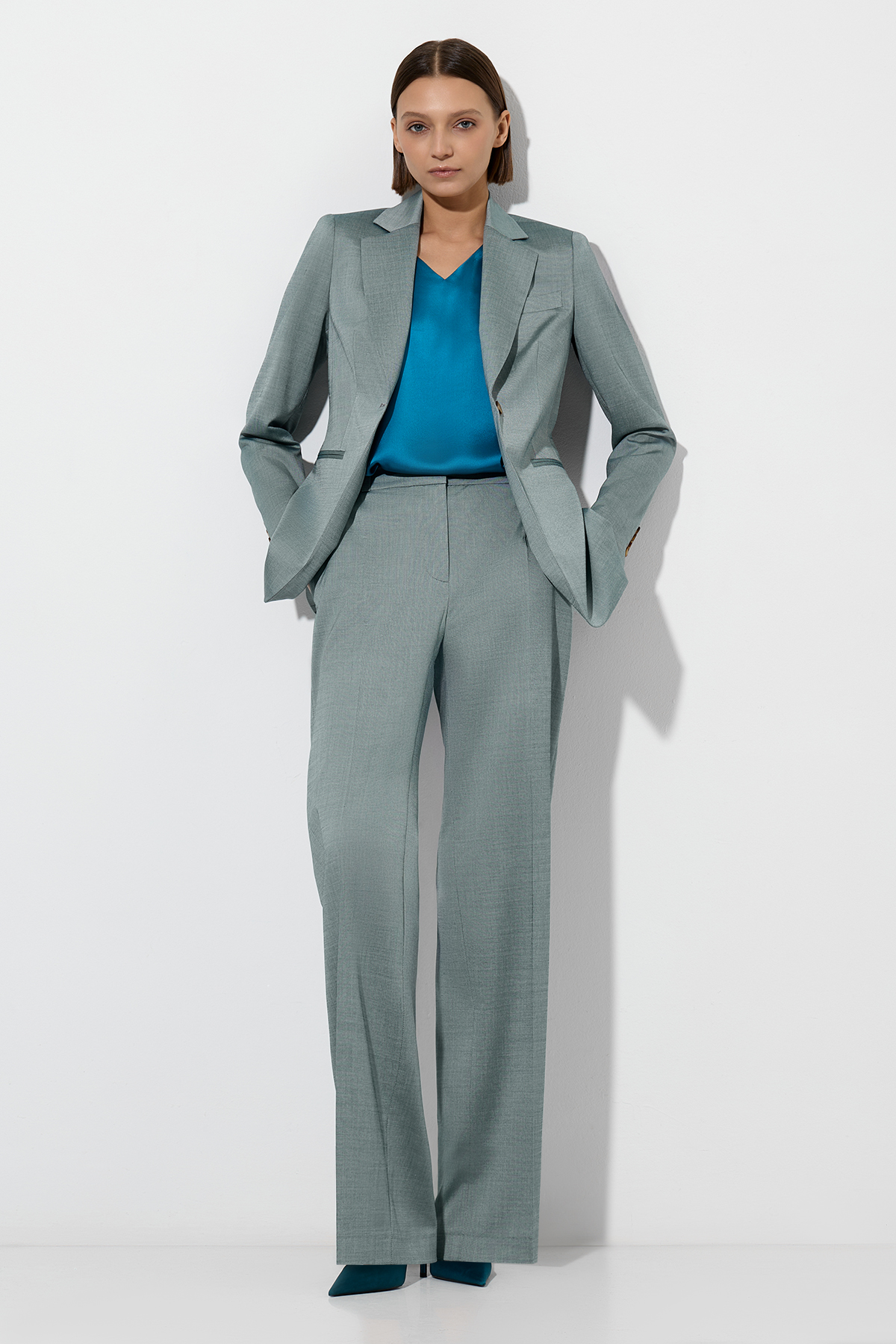 Однобортный жакет , пол женский, цвет голубой, фото №7