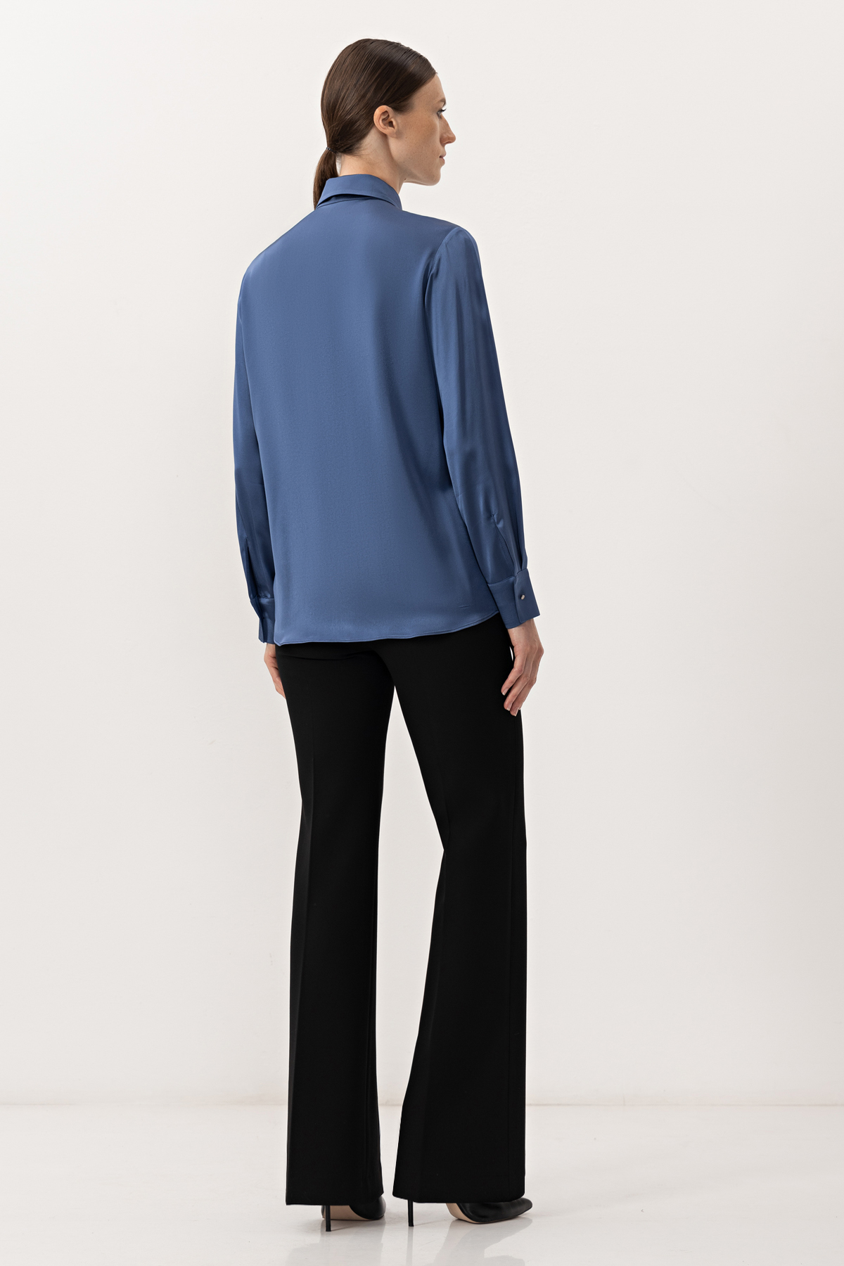 Блузка со съемным жабо , пол женский, цвет синий, фото №2