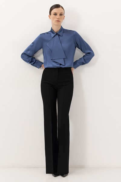 Блузка со съемным жабо , пол женский, цвет синий, фото №4