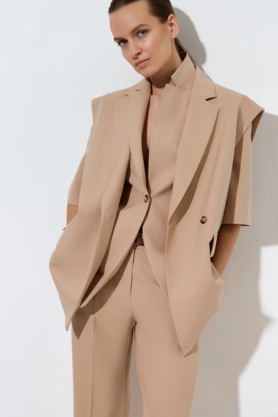 Жакет с коротким рукавом VASSA&Co, пол женский, цвет бежевый, фото №7