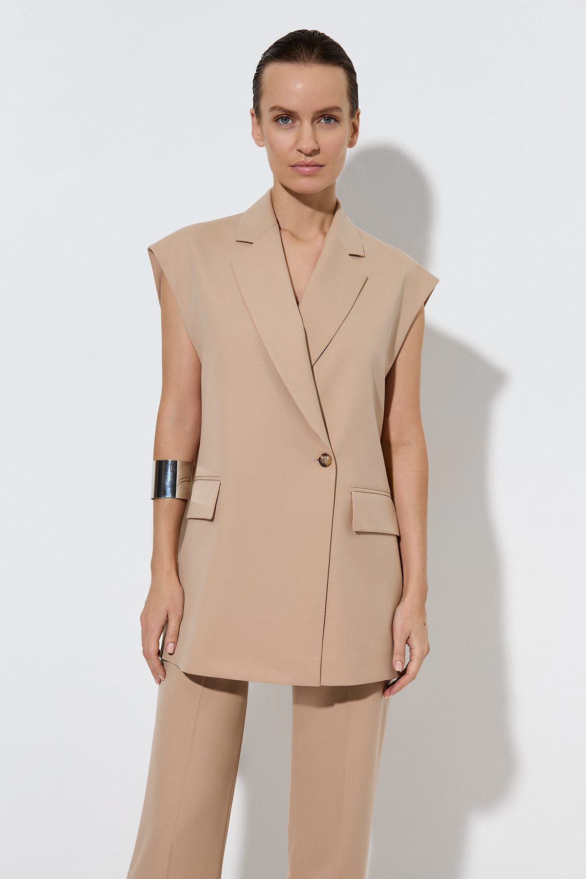 Жилет свободного силуэта , пол женский, цвет бежевый, фото №6