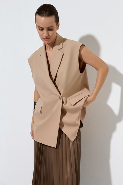 Жилет свободного силуэта , пол женский, цвет бежевый, фото №5