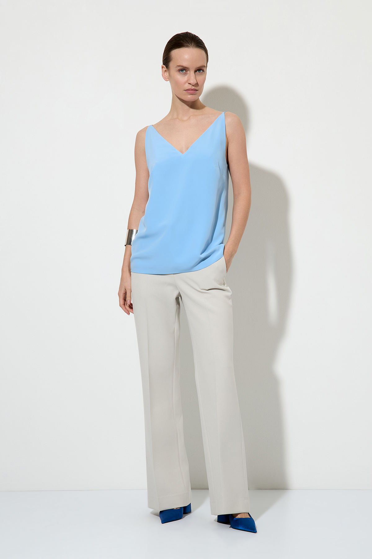 Топ в бельевом стиле VASSA&Co, пол женский, цвет голубой, фото №2